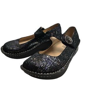 Alegria Paloma Mary Jane Shoes Crackle Leather Black Comfort EU 36